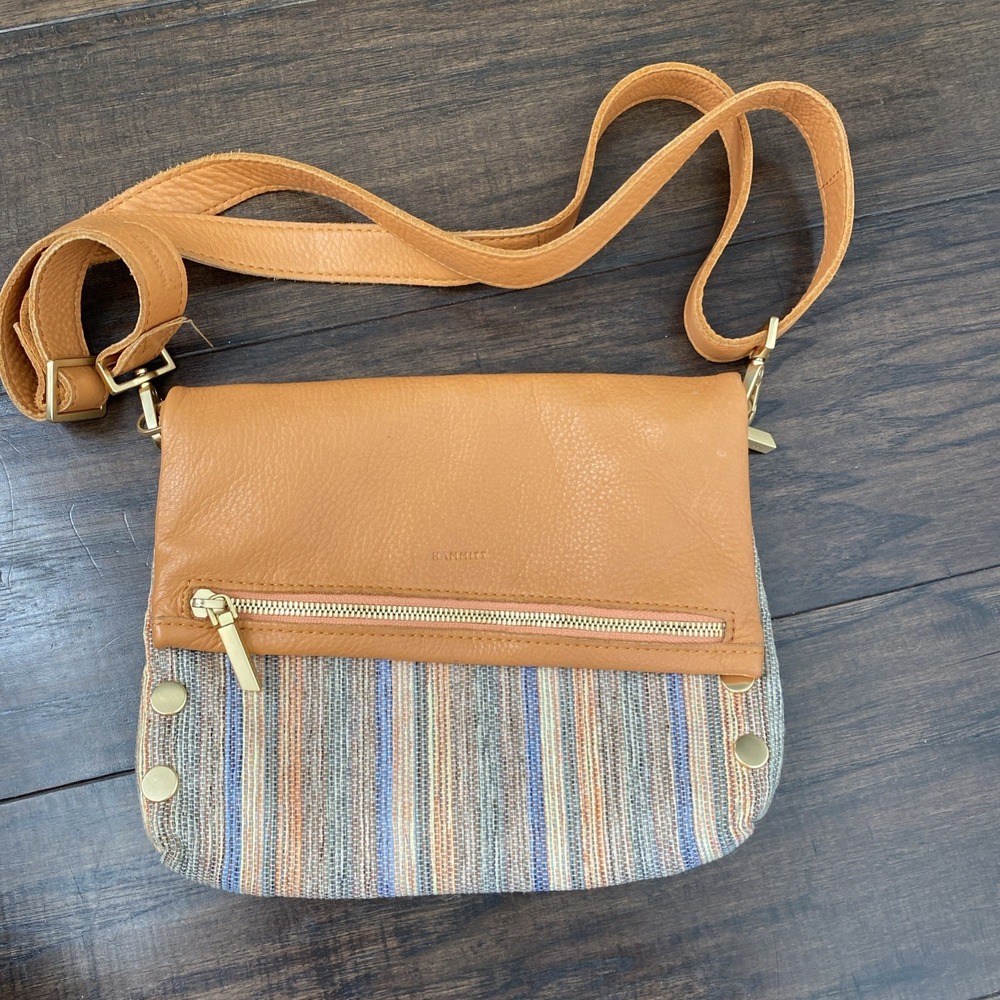 Hammitt Dillon Small Crossbody Bag Tangerine Valley Sunset Leather Stripe
